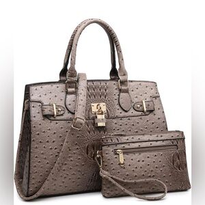 Chic Taupe Satchel and Clutch Set